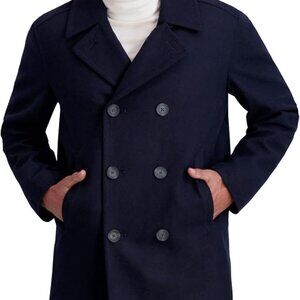 Nautica Black Men's Double-Breasted Pea Coat, Size Large BRAND NEW